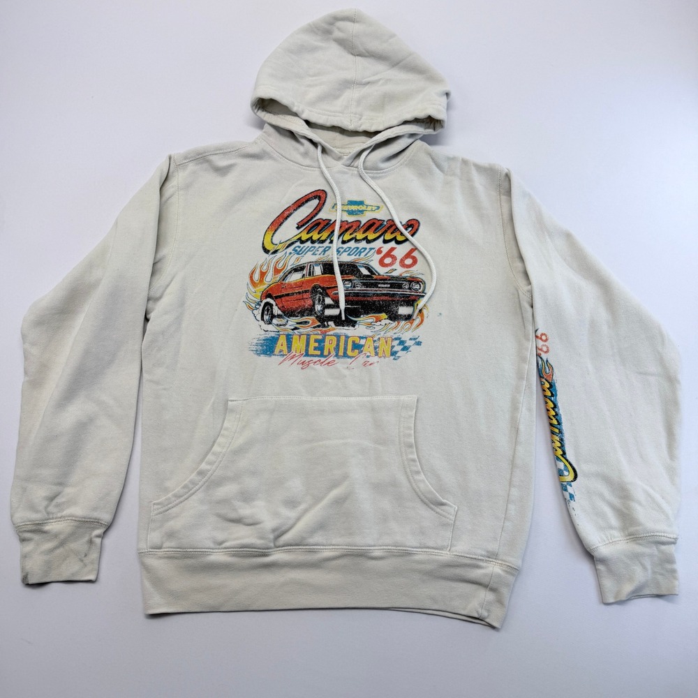 GM 66 Camaro Super Sport American Muscle Car Graphic Hoodie Off White Small